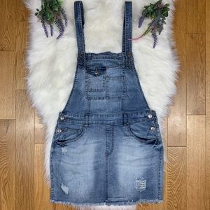 ALMOST FAMOUS Ripped Denim Skirtall Overall Dress